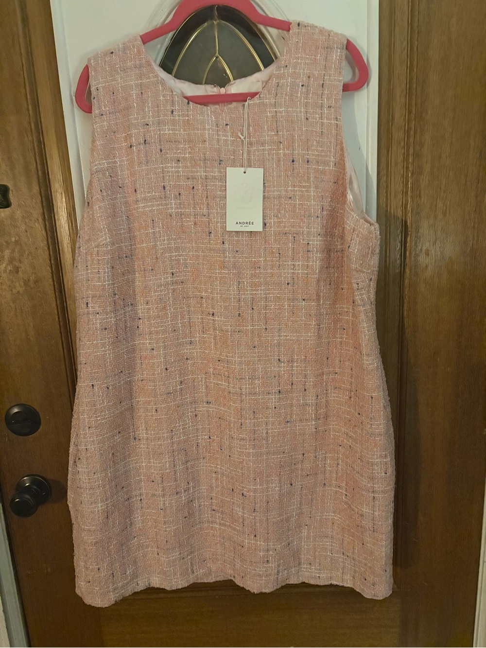 Andree Pink Tweed Sleeveless Midi Shift Dress